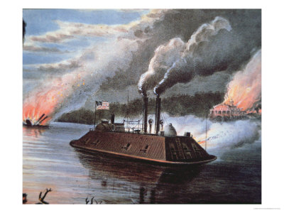 Federal Ironclad Ship on the Mississippi Bombarding Enemy Territory