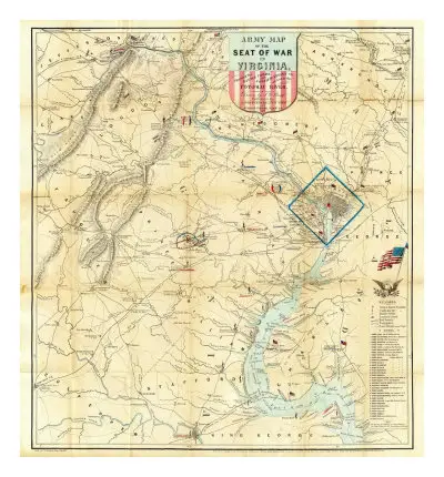 Army Map of The Seat of War In Virginia, c.1862