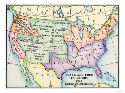 Map of Slave and Free Areas of the United States in 1854, at the Time of the Kansas-Nebraska Bill
