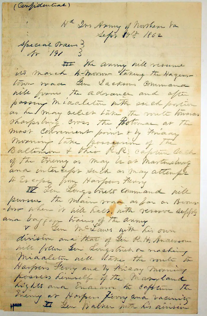 McClellan copy of Special Order 191