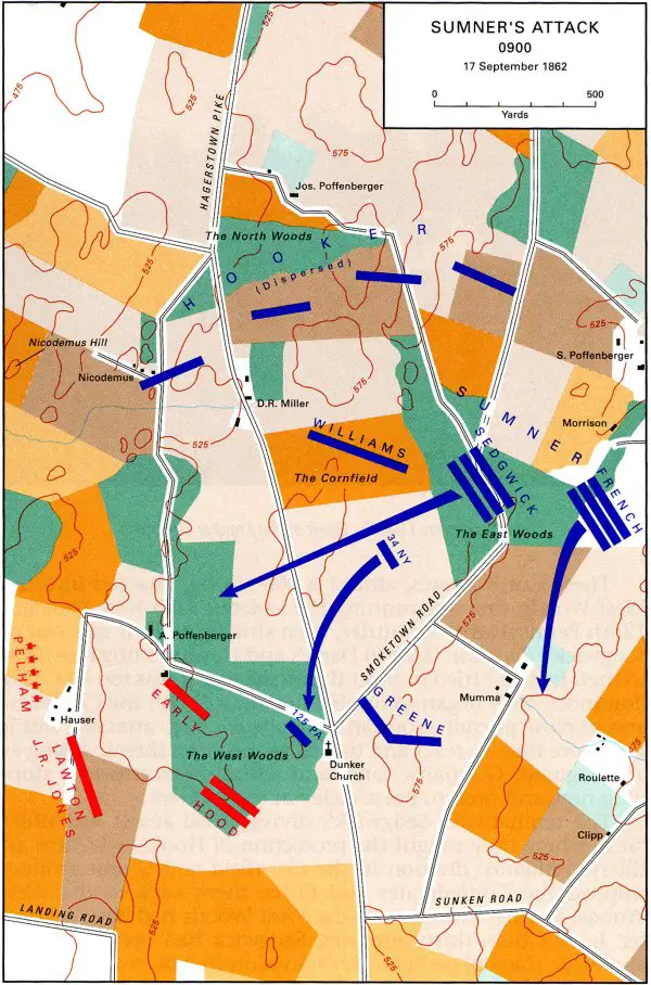 Sumner attack Antietam Civil War Map