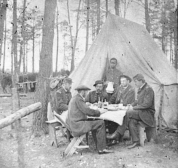 Federal officers at their Brandy Station winter camp having dinner