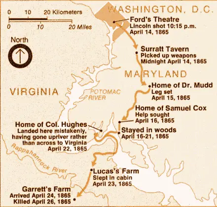 John Wilkes Booth Escape Route Map