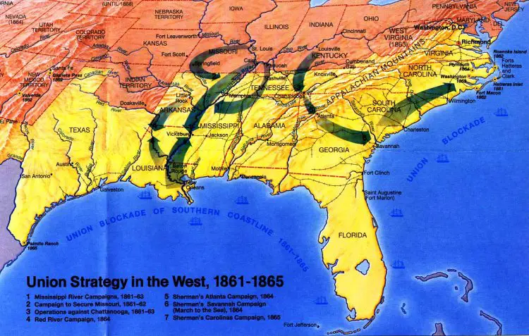 Civil War Union Strategy Map 1861 - 1865