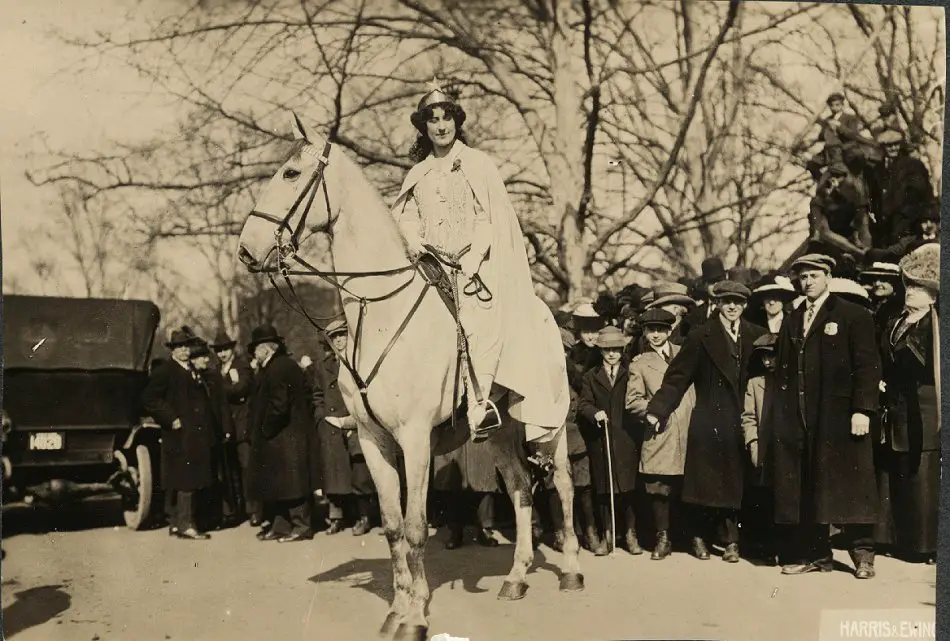 Inez Milholland Boissevain preparing to lead the suffrage parade in Washington, D.C.  1913.