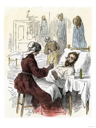 Nurse Treating a Wounded Soldier in a Civil War Hospital