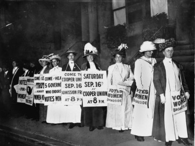 A Line of Women Rally for Women's Suffrage