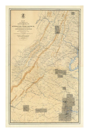 Civil War Map of the Region between Gettysburg and Appomattox Court House, c.1869