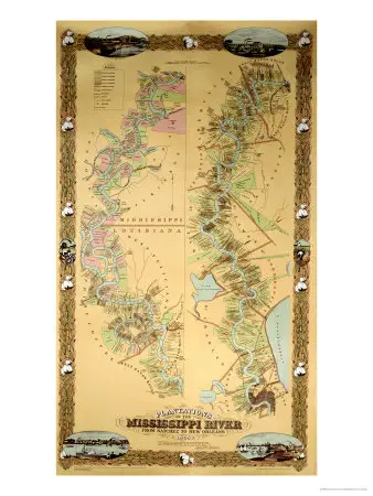 Map Depicting Plantations on the Mississippi River from Natchez to New Orleans, 1858