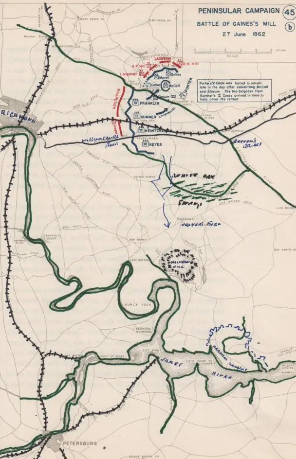 General George McClellan retreat from Seven Days battle map