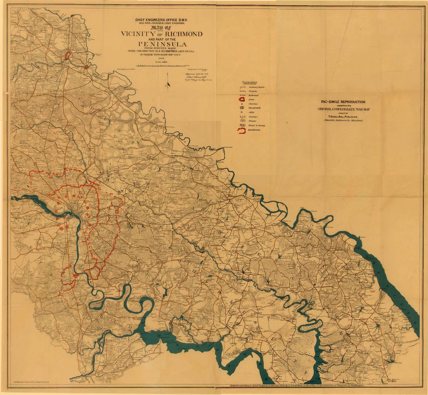 Richmond Virginia Confederate Civil War Map