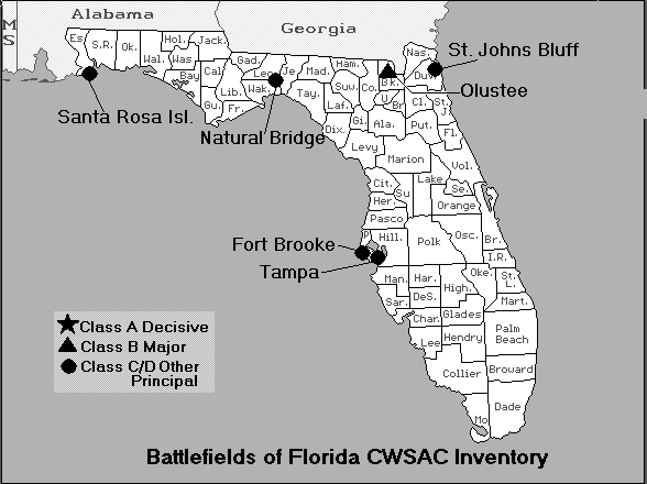 Civil War Battles In Florida Map Florida Civil War Map of Battles