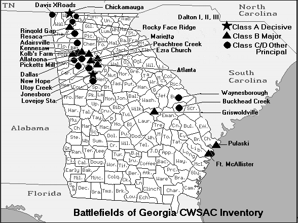 Georgia Civil War Map of Battles