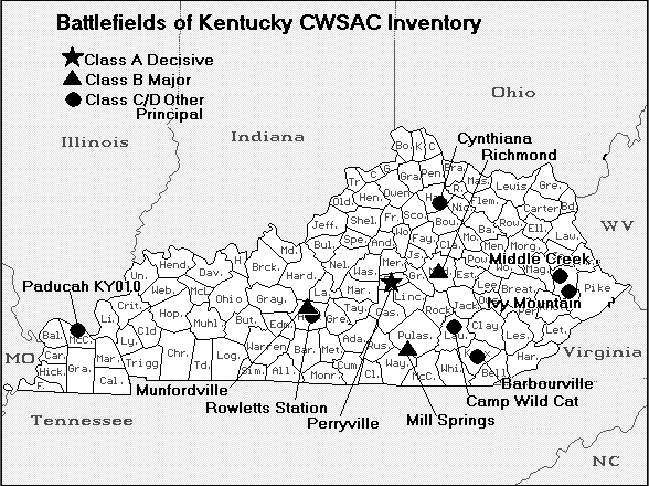 Kentucky map of Civil War Battles