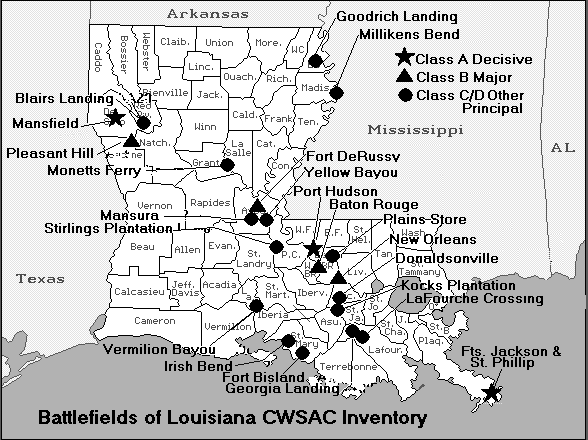 Louisiana Civil War Battle Map