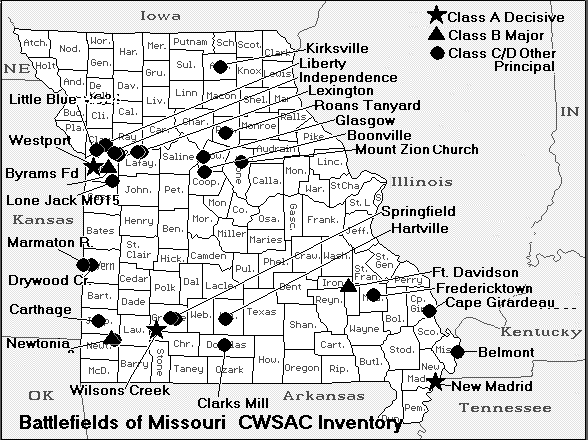 Missouri Civil War Map of Battles