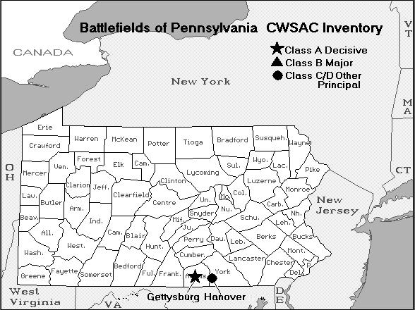 Pennsylvania Civil War Map of Battles