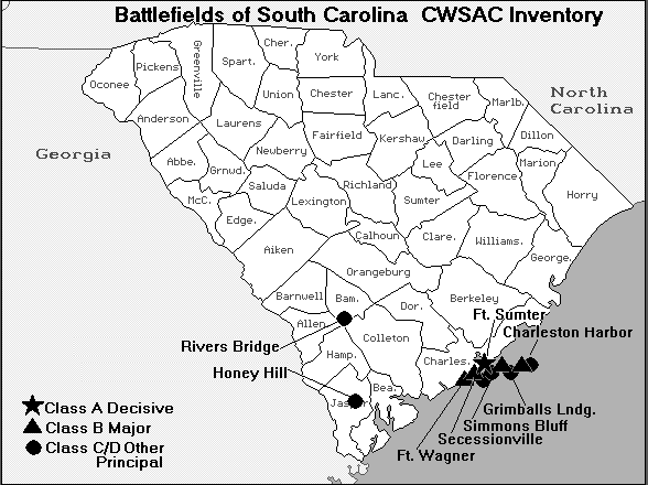 South Carolina Civil War Map of Battles