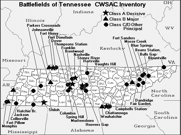 Civil War Tennessee State Map of Battles