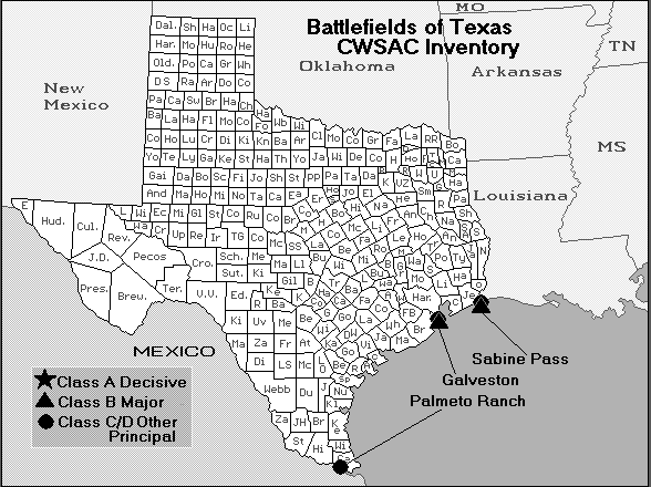 Texas American Civil War Map of Battles