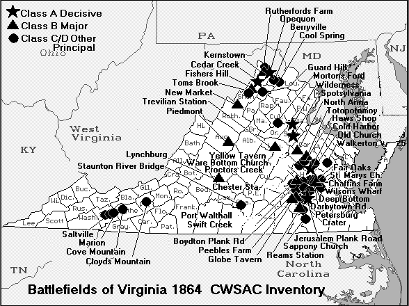 Virginia Civil War Map of Battles
