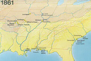 Western Theater American Civil War 1861 Battle Map